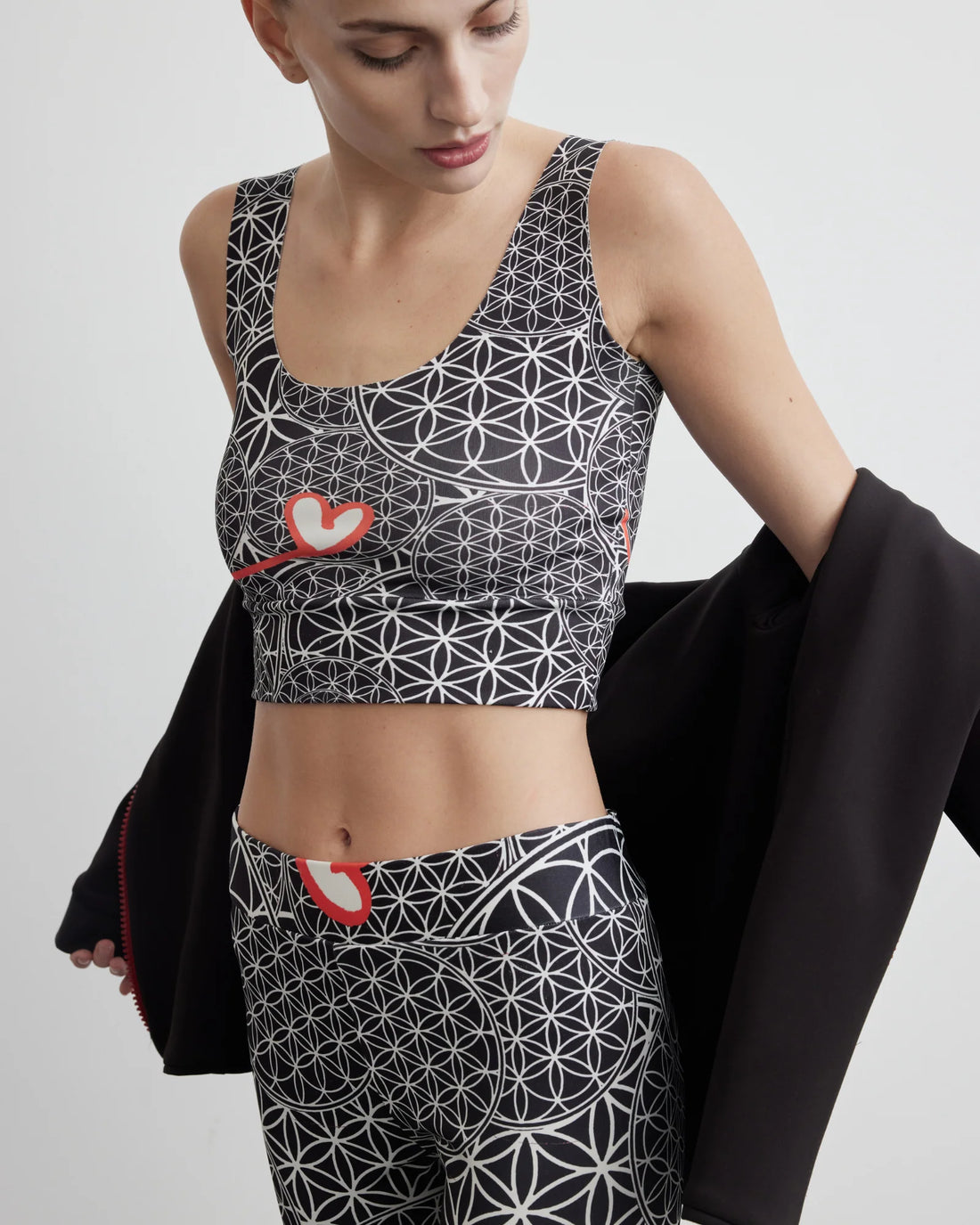 Recycled Active Bra | Flower of Life Black